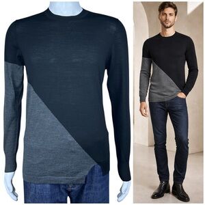 Paolo Pecora Milano Wool Crewneck Colorblock Sweater Size M Asymmetric Hem NWT